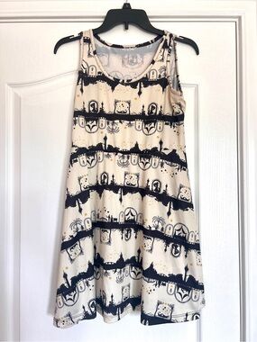 Girls Cream and Black Rapunzel Printed Sleeveless Dress